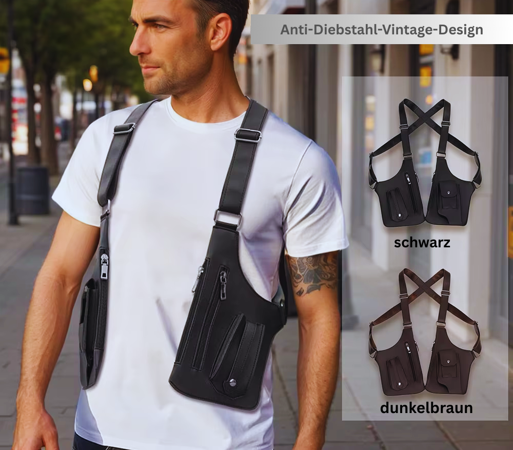 Doppelte Schulter-Unterarmtasche PU-Leder, Diebstahlschutz, verstellbar