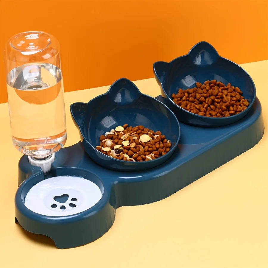 3 in 1 Ergonomischer Katzen-Napf mit Schwerkraft-Wasserflasche
