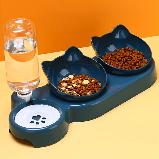 3 in 1 Ergonomischer Katzen-Napf mit Schwerkraft-Wasserflasche