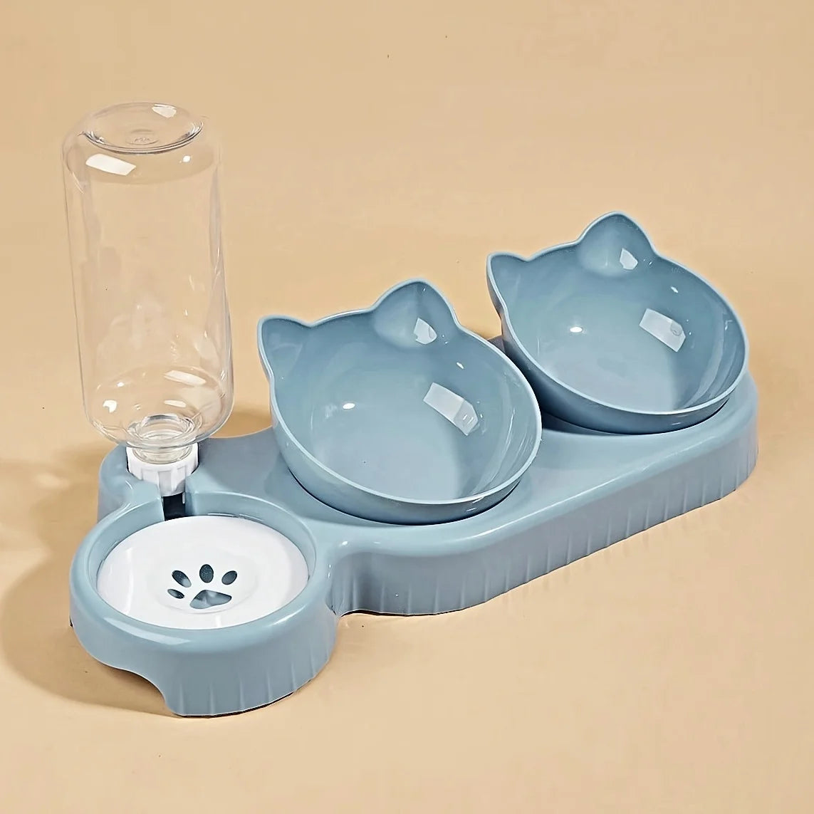 3 in 1 Ergonomischer Katzen-Napf mit Schwerkraft-Wasserflasche