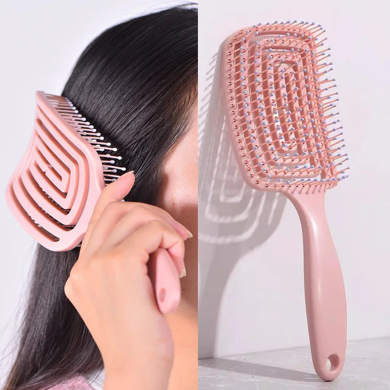 1 Pcs elastische Massagebürste – Hohl-Design, Entwirrbürste für schnelles Föhnen und Styling
