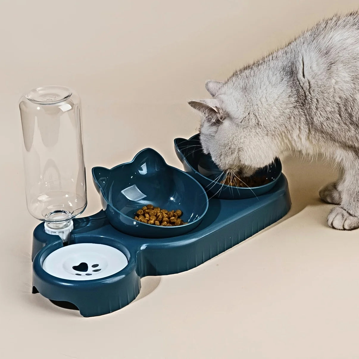 3 in 1 Ergonomischer Katzen-Napf mit Schwerkraft-Wasserflasche